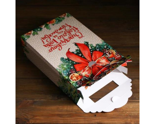 Подарочная коробка с ручкой "Счастливого Нового года", 21,3 х 9,2 х 31,5 см