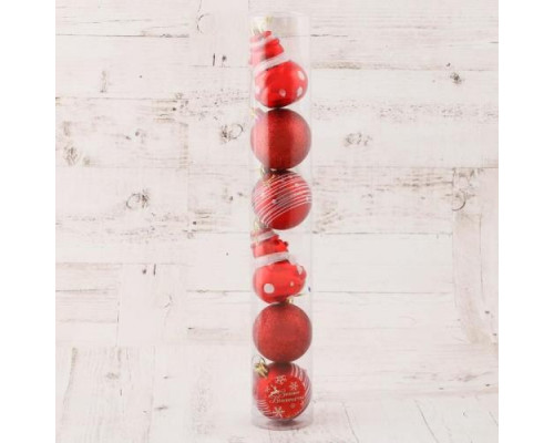 Набор украшений пластик 6 шт "Праздник" (4 шара, 2 снеговика) 6 см красный