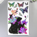 Наклейка пластик интерьерная голография "Котик с цветами" 50х32 см