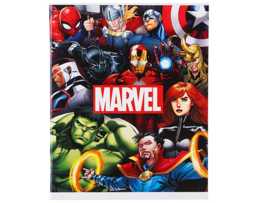 Тетрадь 48 листов в клетку, картонная обложка, блок №2, белизна 75% (серые листы), Marvel, Мстители
