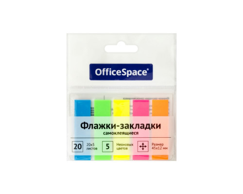 Блок закладка с липким краем  OfficeSpace, 12 х 45 мм, пластик, 20 листов, 5 цветов