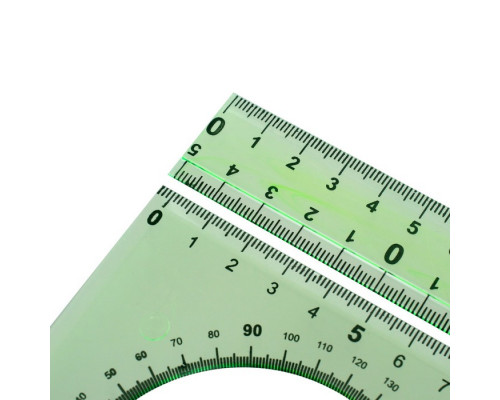 Набор чертёжный средний Calligrata (линейка 20 см, 2 треугольника, транспортир), прозрачный, зелёный, пакет