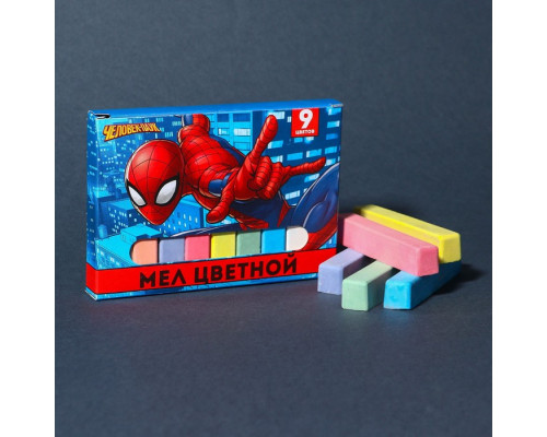 Мелки цветные школьные "Человек-паук", 9 цветов, прямоугольные