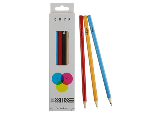 Набор чернографитных карандашей (простой) HB, Сибирский кедр "CMYK" , заточенный, дерево, шестигранные, картонная упаковка, европодвес, микс