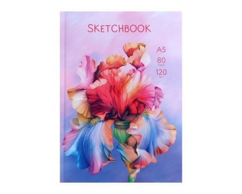 Скетчбук А5, 80 листов "Цветы", твёрдая обложка, матовая ламинация, выборочный лак, цветной блок 120 г/м2