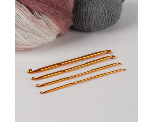 Набор двусторонних крючков для вязания, d = 1/2,3/4,5/6,7/8 мм, 13,5 см, 4 шт, цвет золотой