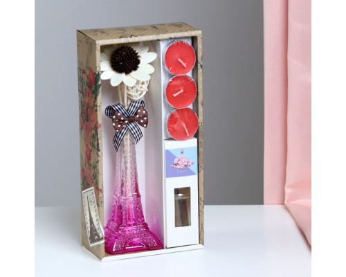Набор подарочный "Эйфелева башня"(ваза, палочки с декором, свечи, аромамасло), сакура