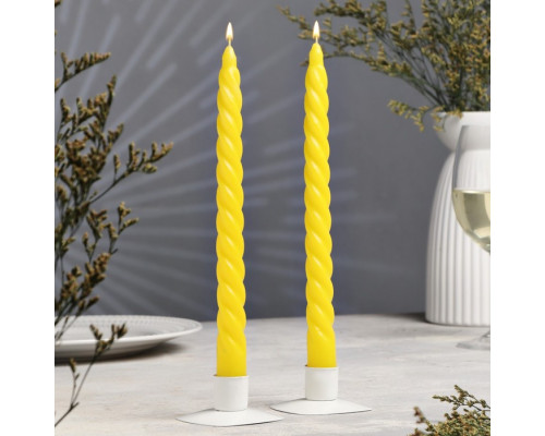 Набор свечей витых, 2,2х 25 см, лакированная 2 штуки, жёлтый