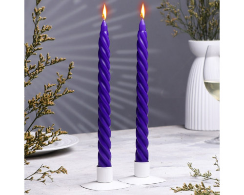 Набор свечей витых, 2,2х 25 см, лакированная 2 штуки, фиолетовый