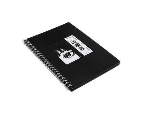 Скетчбук А5 60 листов, на гребне, "Аниме", обложка мелованный картон, блок мокрый асфальт 80 г/м2