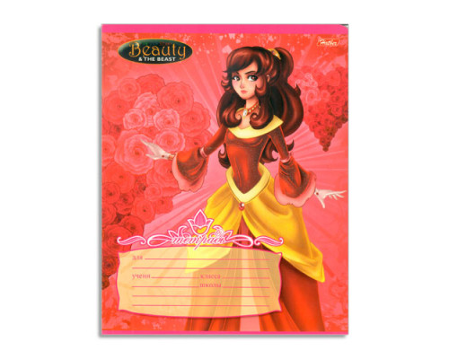 Тетрадь 12 листов в клетку, серия  «Принцессы», обложка мелованный картон, глиттер,"Hatber", Микс