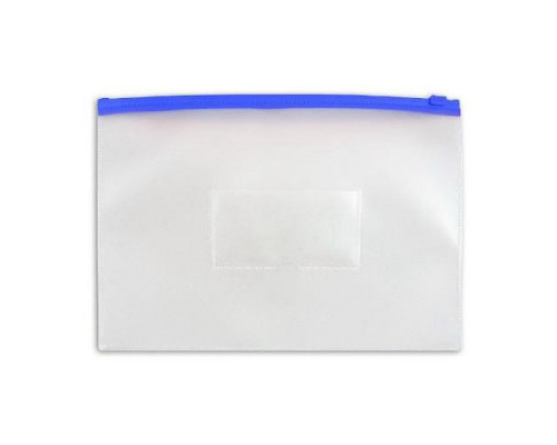 Папка-конверт на молнии ZIP А4 с отделом для визитки, синяя молния