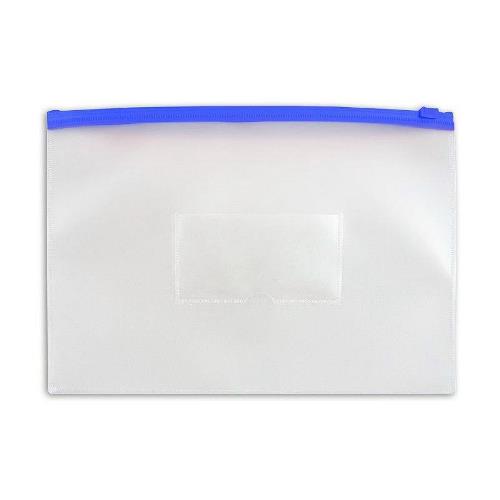 Папка-конверт на молнии ZIP А4 с отделом для визитки, синяя молния