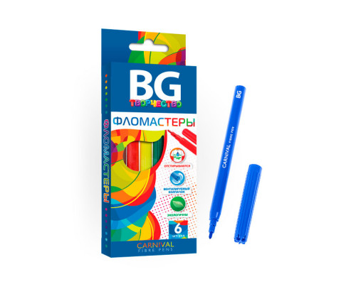Фломастеры "BG", 6 цветов, серия "Carnival", в картонной упаковке
