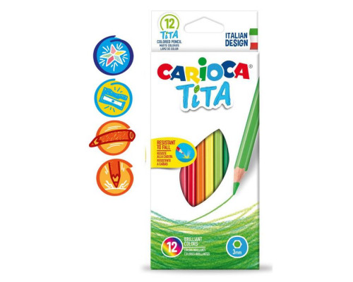 Карандаши 12 цветов Carioca Tita, 3.0 мм, шестигранные, пластиковые, картон, европодвес