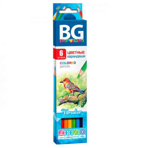 Карандаши "BG", 6 цветов, серия "Forester", в картонной упаковке