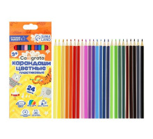 Карандаши 24 цвета Calligrata, заточенные, шестигранные, пластиковые, картонная упаковка, европодвес