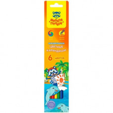 Карандаши акварельные "Мульти-Пульти", 6 цветов, серия "Енот в Карибском море", в картонной упаковке