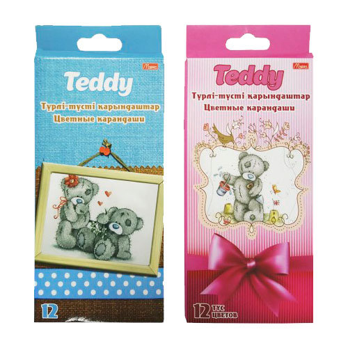 Карандаши цветные "Teddy", 12 цветов, заточенные, пластиковые
