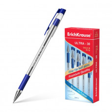 Ручка шариковая Erich Krause ULTRA-30, узел-игла 0.7 мм, чернила синие, резиновый упор