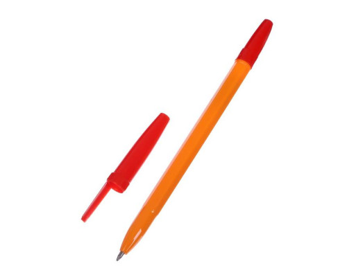 Ручка шариковая 0,7 мм, красная, корпус оранжевый с красным колпачком