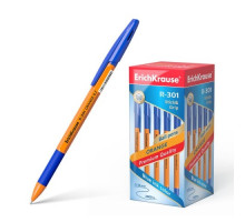 Ручка шариковая Erich Krause R-301 Orange Stick & Grip, узел 0.7 мм, чернила синие, резиновый упор