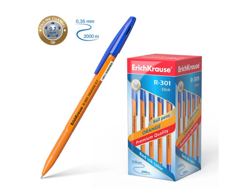 Ручка шариковая Erich Krause R-301 Orange Stick, узел 0.7 мм, чернила синие