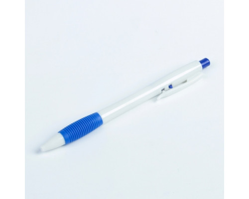 Ручка шариковая, автоматическая, 0,7 мм, корпус белый с резиновым держателем, стержень синий
