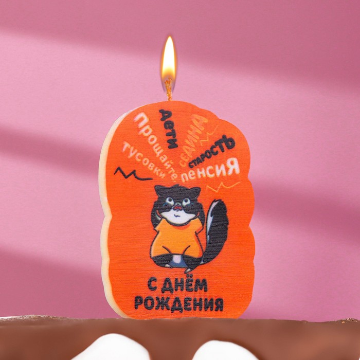 Свеча для торта С днем рождения, кот, 5х8,5 см, коричневая