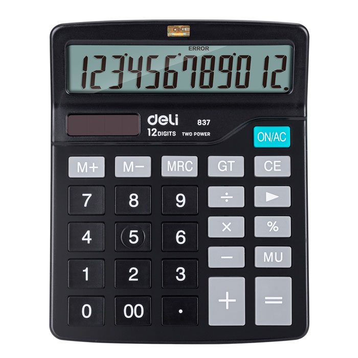 Калькулятор настольный DELI E837 12 разрядный, 150х120х52 мм, черный