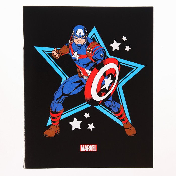 Тетрадь 48 листов в клетку, картонная обложка Капитан Америка, Мстители