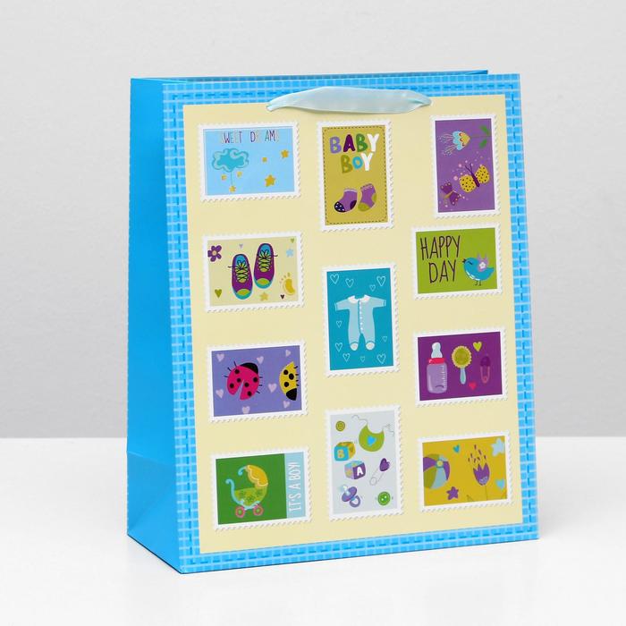 Пакет ламинированный, 26 x 32 x 12 см, цвет голубой