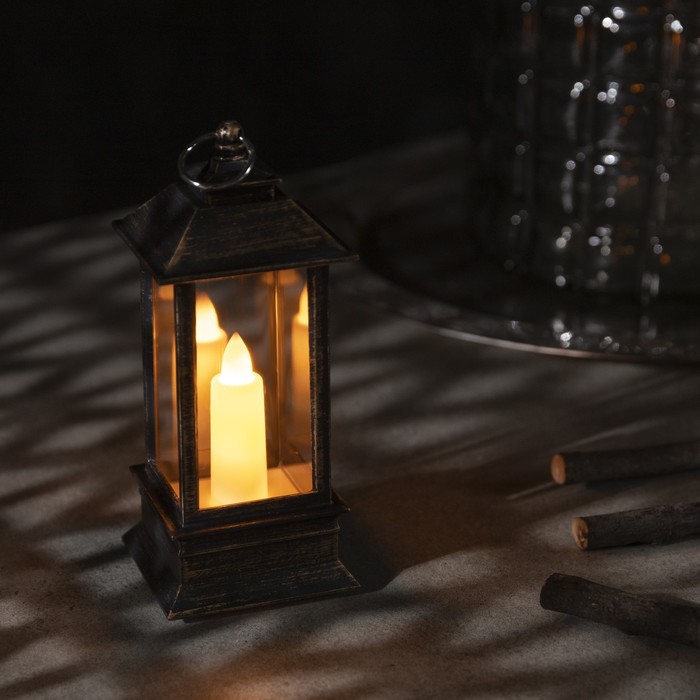 Светодиодная фигура «Бронзовый фонарь со свечкой» 5.5 × 13 × 5.5 см, пластик, батарейки AG13х3, свечение тёплое белое