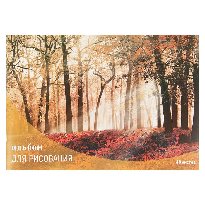 Альбом для рисования А4, 40 листов на скрепке Лес осенью, обложка мелованный картон, блок 100 г/м²