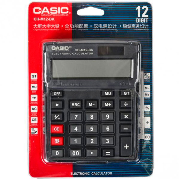 Калькулятор настольный QASIC, CH - M12 - BK, 12-разрядный, чёрный