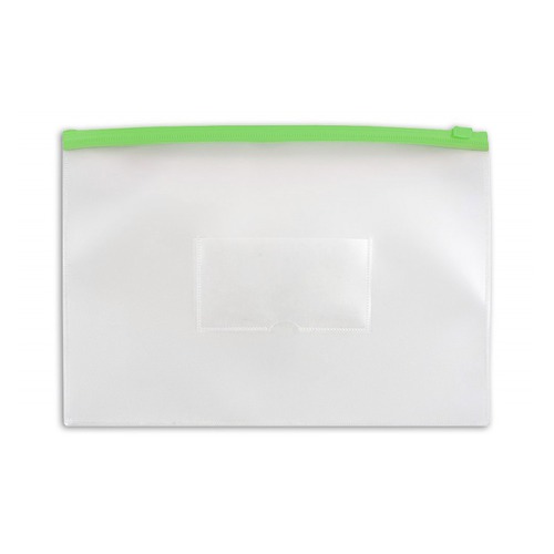 Папка-конверт на молнии ZIP А5 с отделом для визитки, зеленая молния