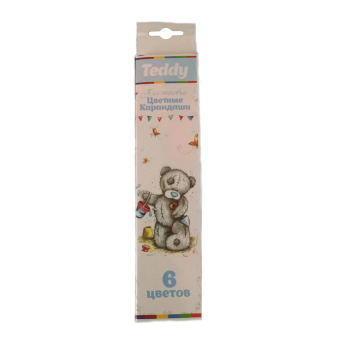 Карандаши 6 цветов Teddy заточенные, шестигранные, пластиковые, картонной упаковке