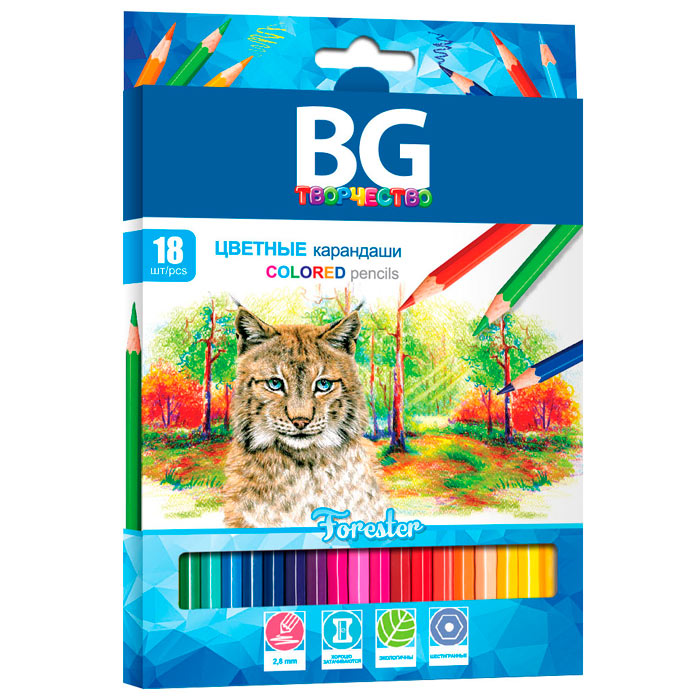 Карандаши BG, 18 цветов, серия Forester, в картонной упаковке