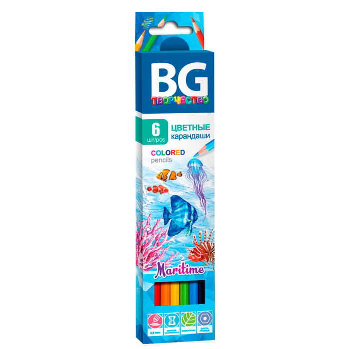 Карандаши BG, 6 цветов, серия Martime, в картонной упаковке