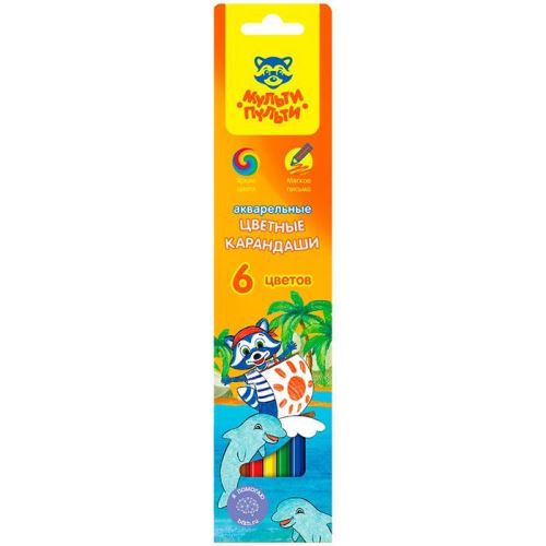 Карандаши акварельные Мульти-Пульти, 6 цветов, серия Енот в Карибском море, в картонной упаковке